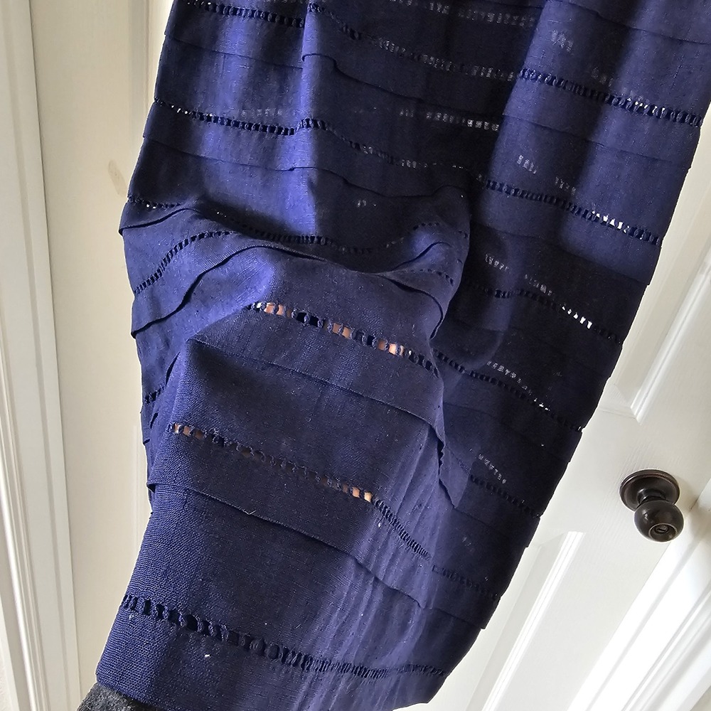 1940s 1950s Vintage Navy Ladderwork Linen Fitted Pencil Dress Cap Sleeve #15 - Picture 4 of 6